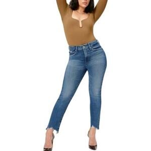 Good American Good Legs Crop Skinny Jeans in Blue842 Frayed Hem size 6/28